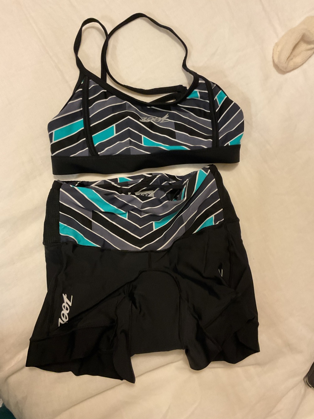 Zoot Women Swim Top and Skirt Set in Black, Teal, Gray